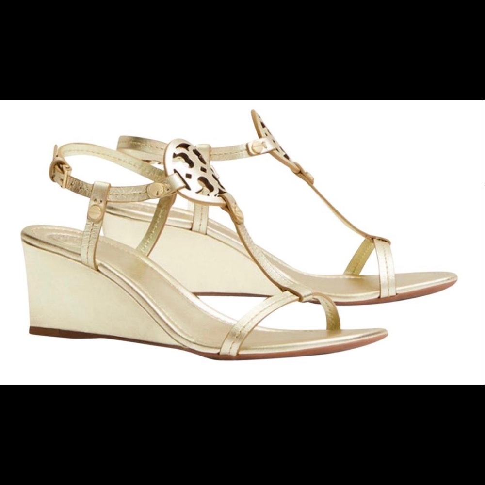 Tory Burch Gold Miller Sandals #36913 Wedges